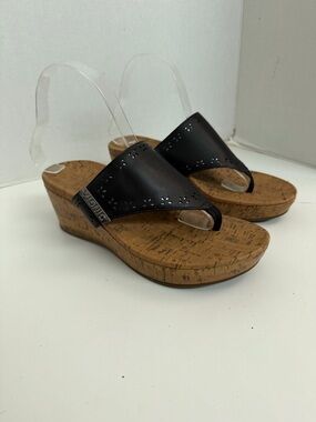 Vionic Sandals Atlantic Anitra Wedge Thong Padded Comfort Travel Beach Black